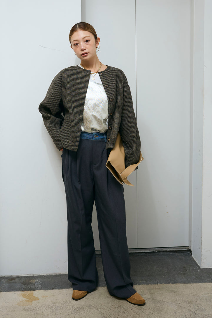 [予約]ウエスト配色タックワイドパンツ