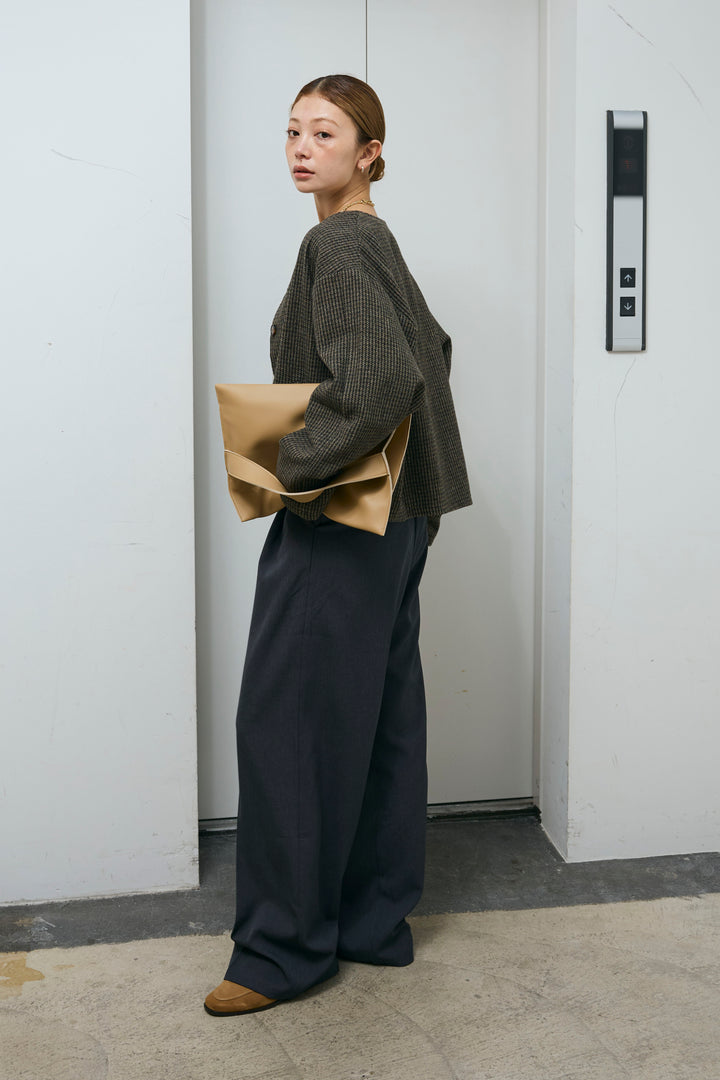 [予約/SET]ガンクラブチェックノーカラーJK+ウエスト配色タックワイドパンツ(2set)