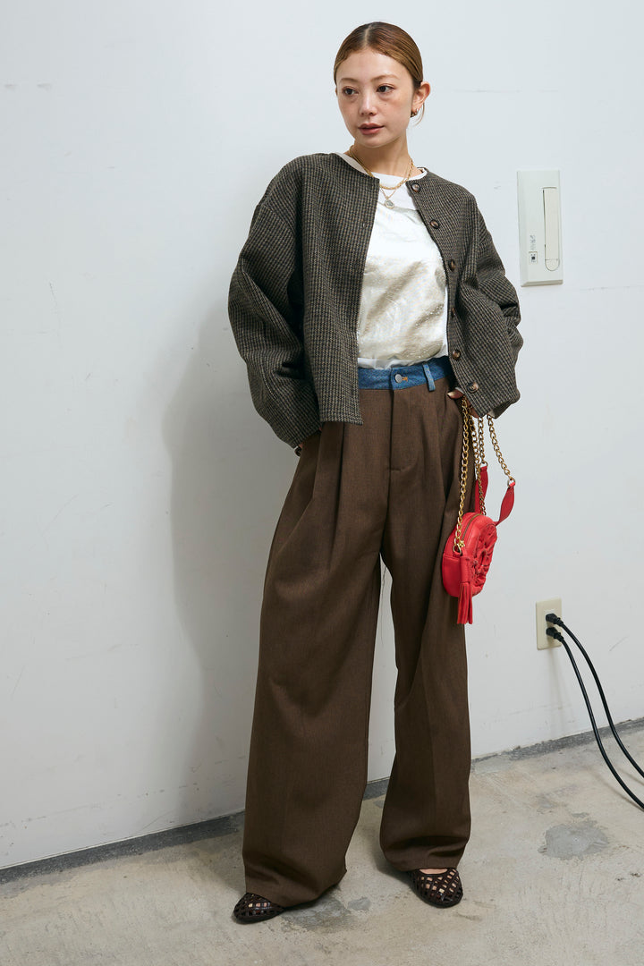 [予約]ウエスト配色タックワイドパンツ