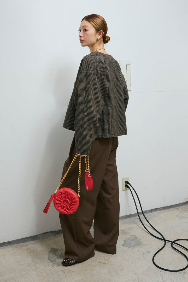 [予約/SET]ガンクラブチェックノーカラーJK+ウエスト配色タックワイドパンツ(2set)