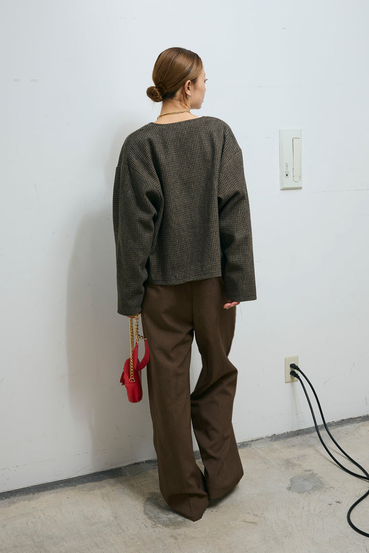 [予約/SET]ガンクラブチェックノーカラーJK+ウエスト配色タックワイドパンツ(2set)