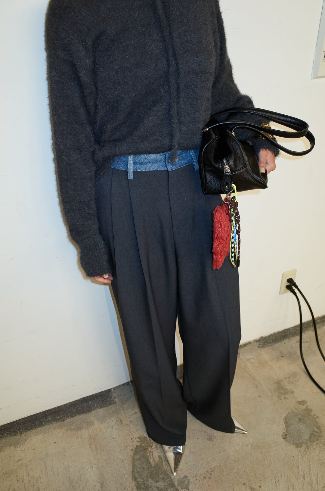 [予約/SET]ループ付きミニフェザーニット+ウエスト配色タックワイドパンツ(2set)