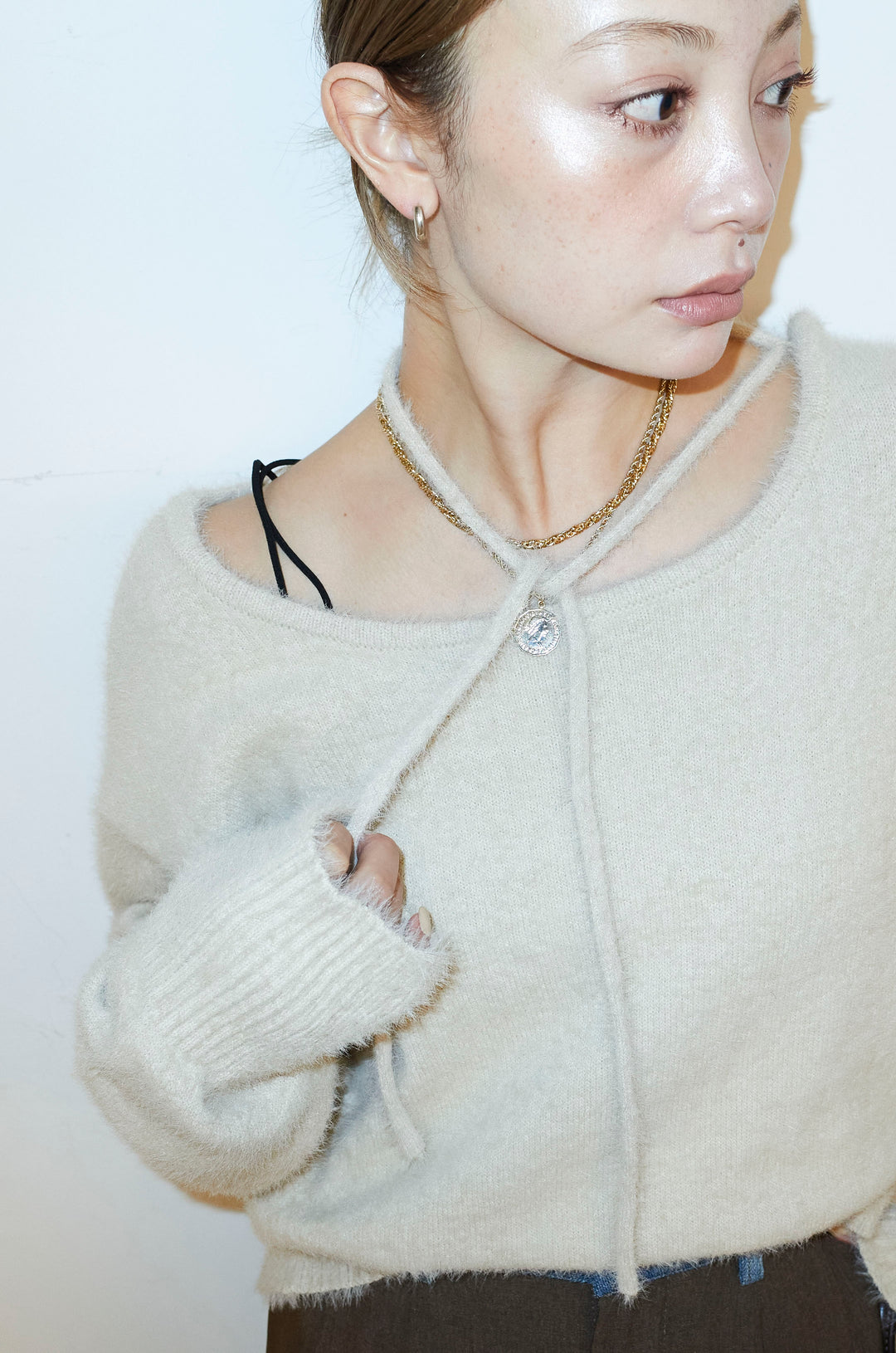 [予約/SET]ループ付きミニフェザーニット+ウエスト配色タックワイドパンツ(2set)