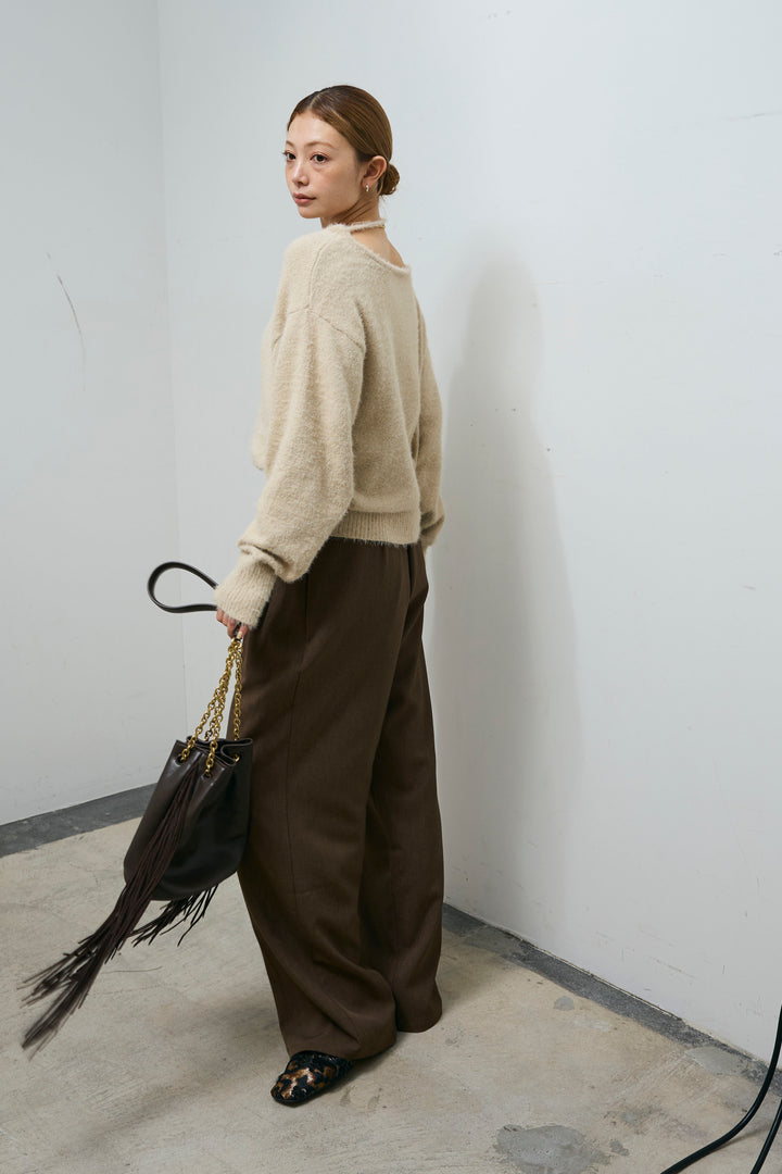 [予約/SET]ループ付きミニフェザーニット+ウエスト配色タックワイドパンツ(2set)