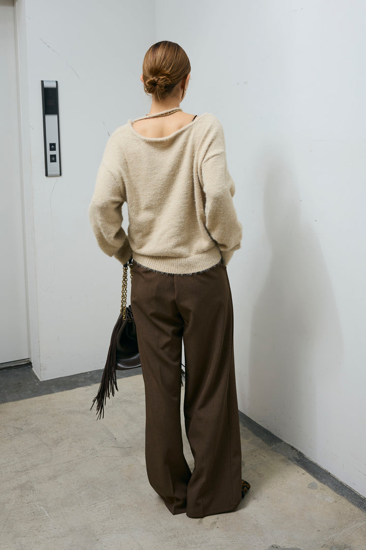 [予約/SET]ループ付きミニフェザーニット+ウエスト配色タックワイドパンツ(2set)