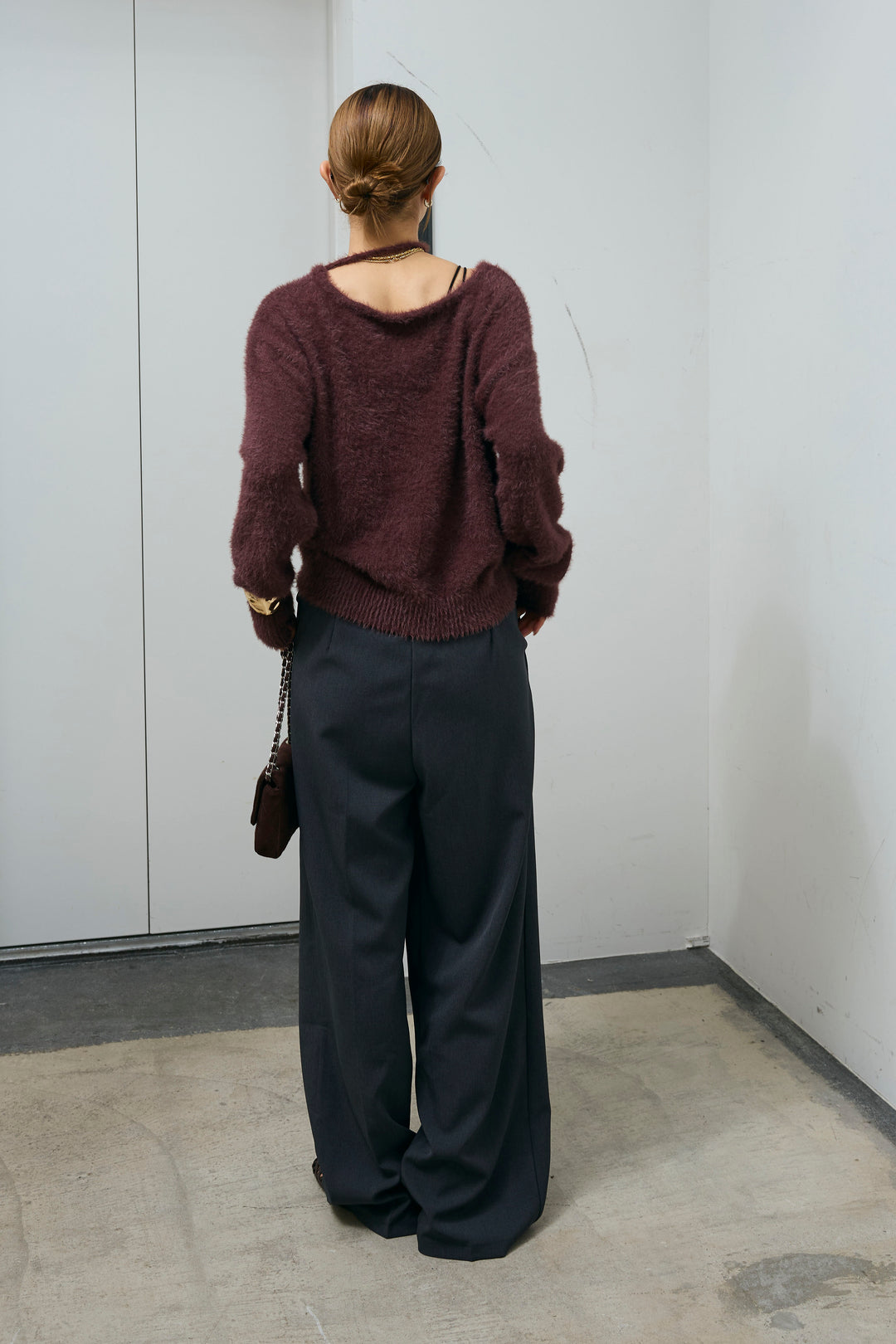 [予約/SET]ループ付きミニフェザーニット+ウエスト配色タックワイドパンツ(2set)