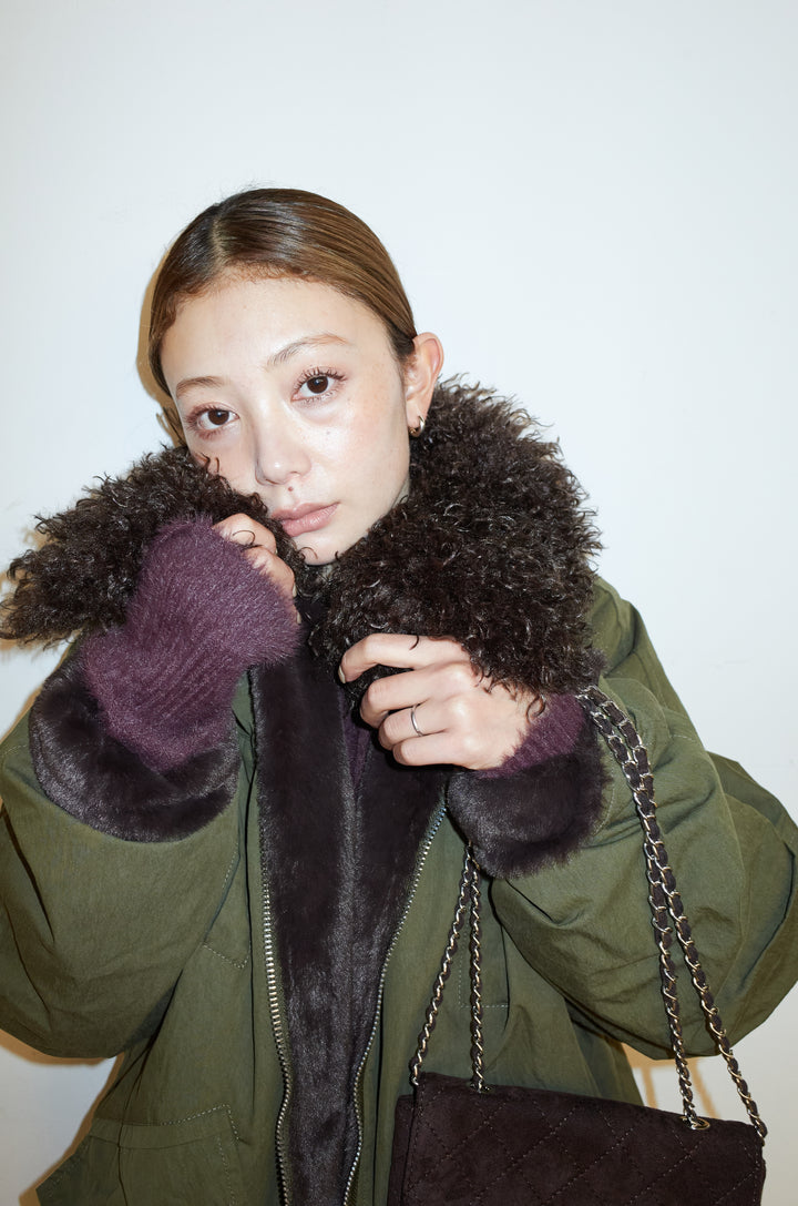 [予約/SET]ボア襟ジップブルゾン+レース刺繍ロングスカート(2set)