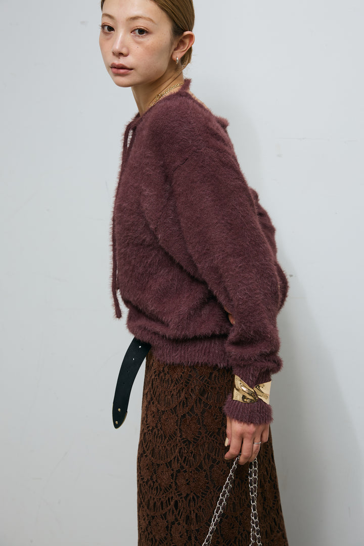 [予約/SET]ループ付きミニフェザーニット+レース刺繍ロングスカート(2set)