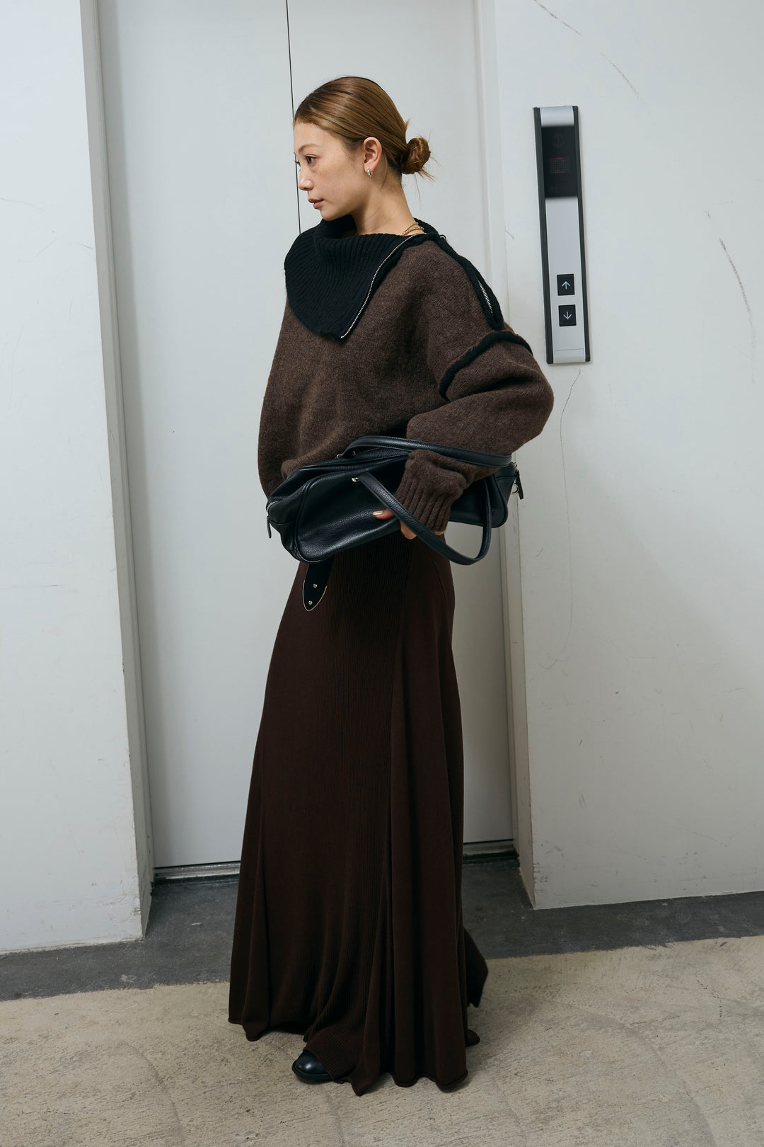 [予約]切り替えリブニットロングスカート