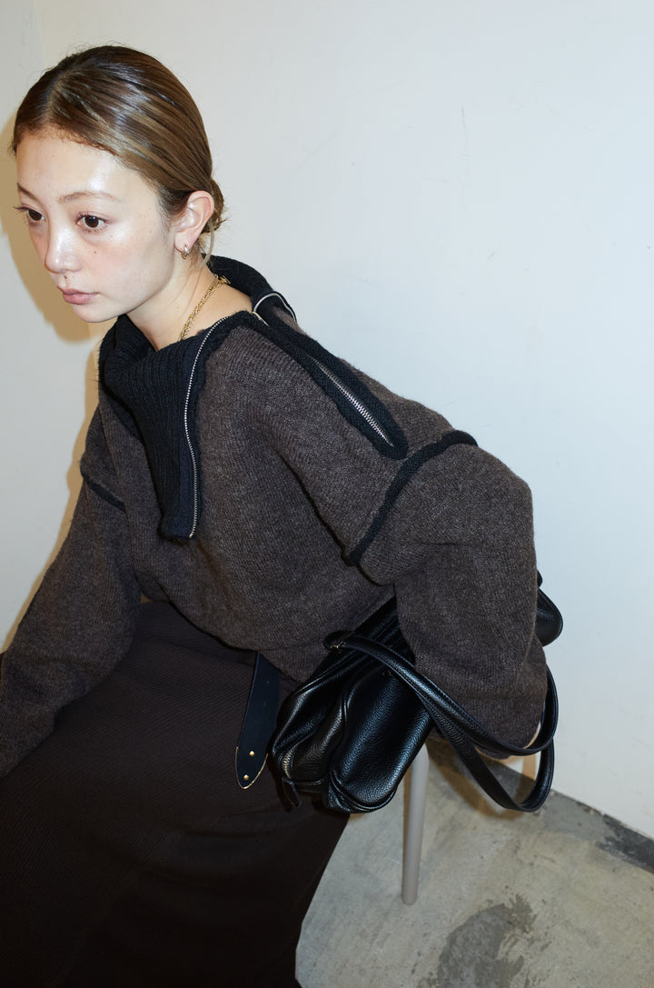 [予約]ハイネックジップデザインニットトップス