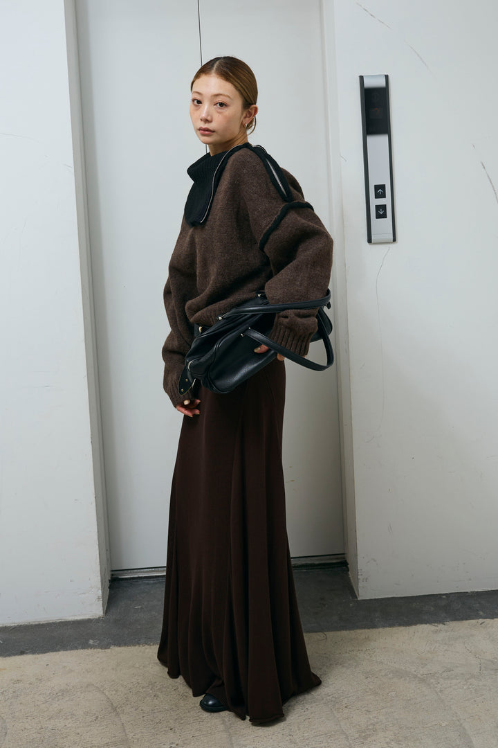 [予約/SET]ハイネックジップデザインニットトップス+切り替えリブニットロングスカート(2set)