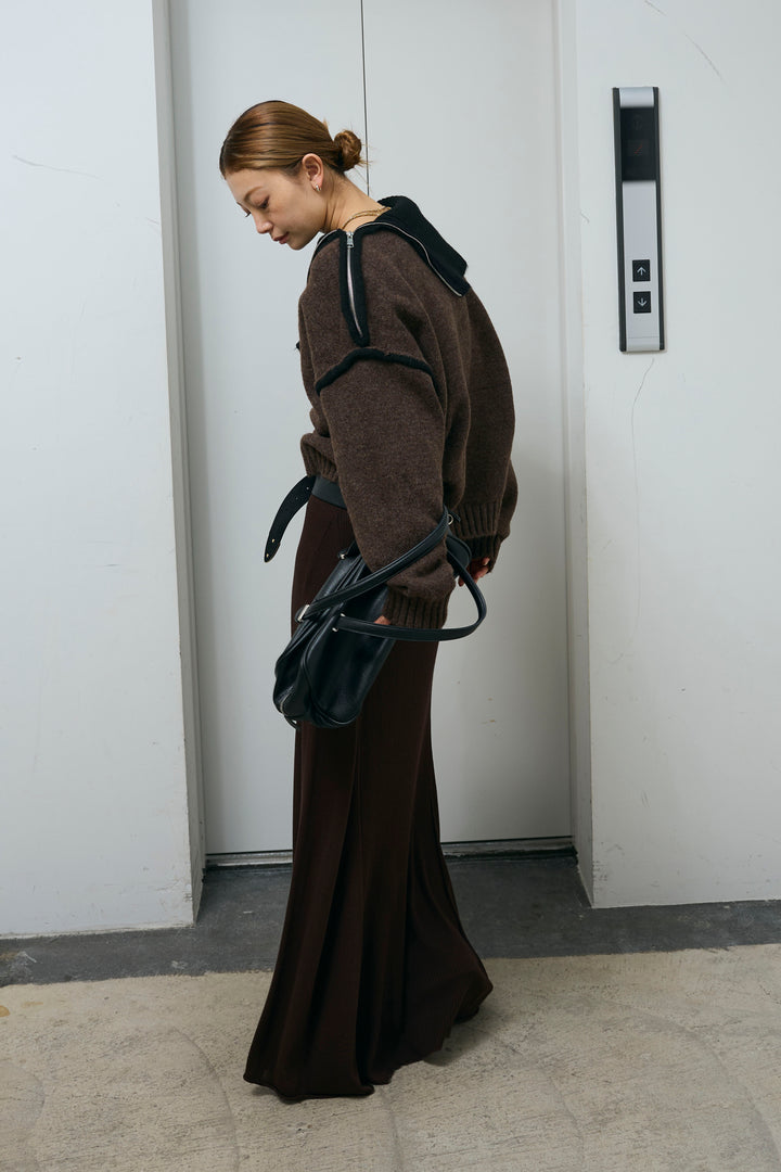 [予約/SET]ハイネックジップデザインニットトップス+切り替えリブニットロングスカート(2set)