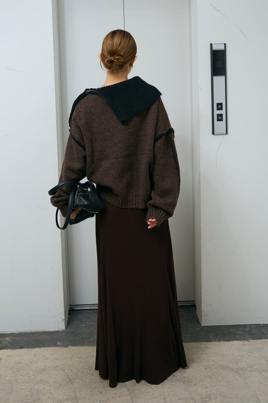 [予約/SET]ハイネックジップデザインニットトップス+切り替えリブニットロングスカート(2set)