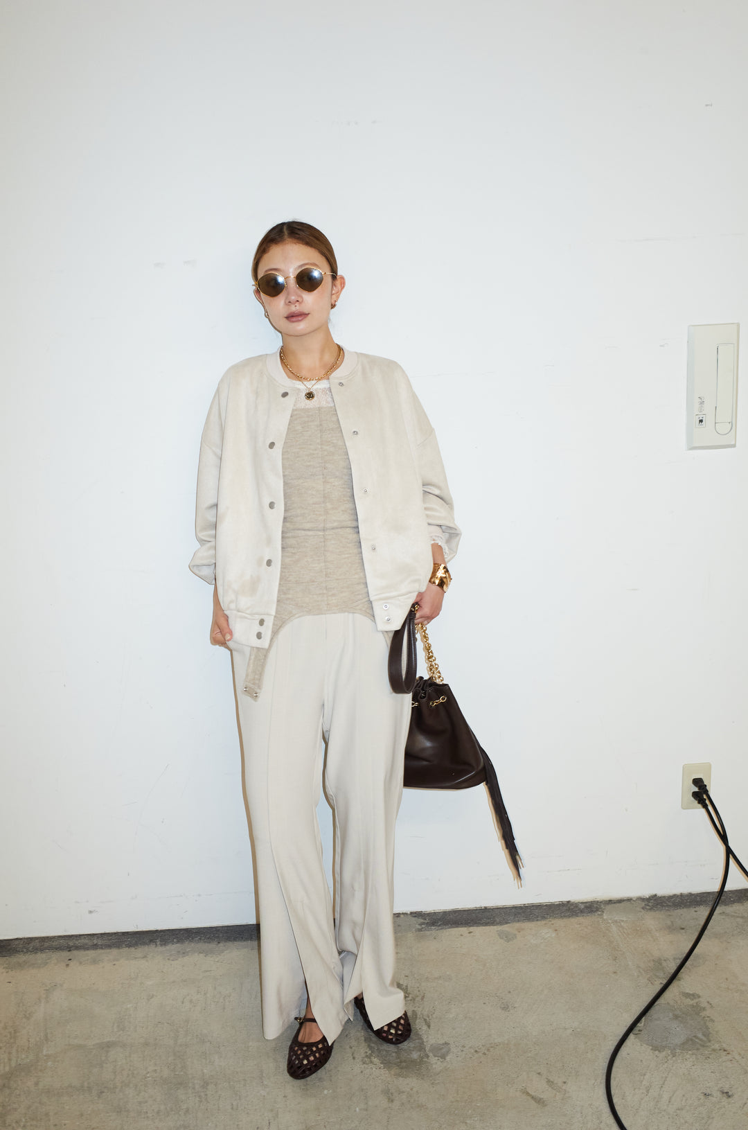 [予約/SET]スウェードタッチスタジャン+マルチウェイニットタンク+センタースリットパンツ(3set)