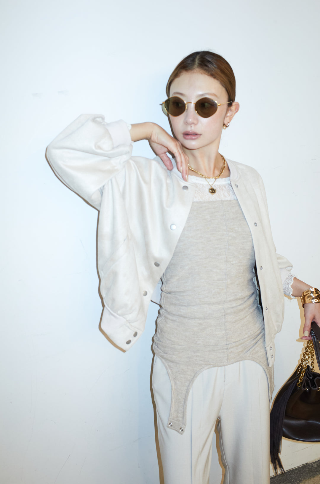 [予約/SET]スウェードタッチスタジャン+マルチウェイニットタンク+センタースリットパンツ(3set)