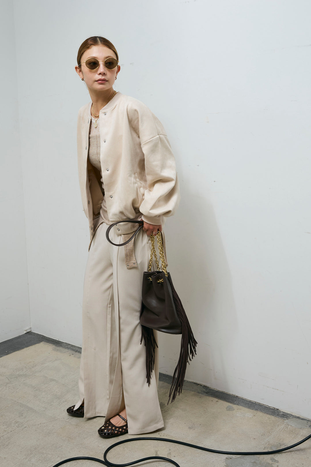 [予約/SET]スウェードタッチスタジャン+マルチウェイニットタンク+センタースリットパンツ(3set)