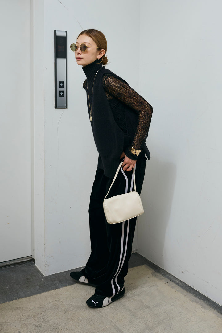 [予約/SET]ハイネックワイドーオープンニットベスト+シアーレーストップス+サイドラインベロアパンツ(3set)