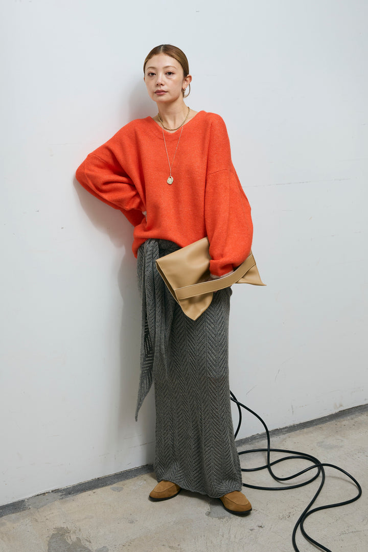 [予約]スカーフ付き透かし編みニットスカート