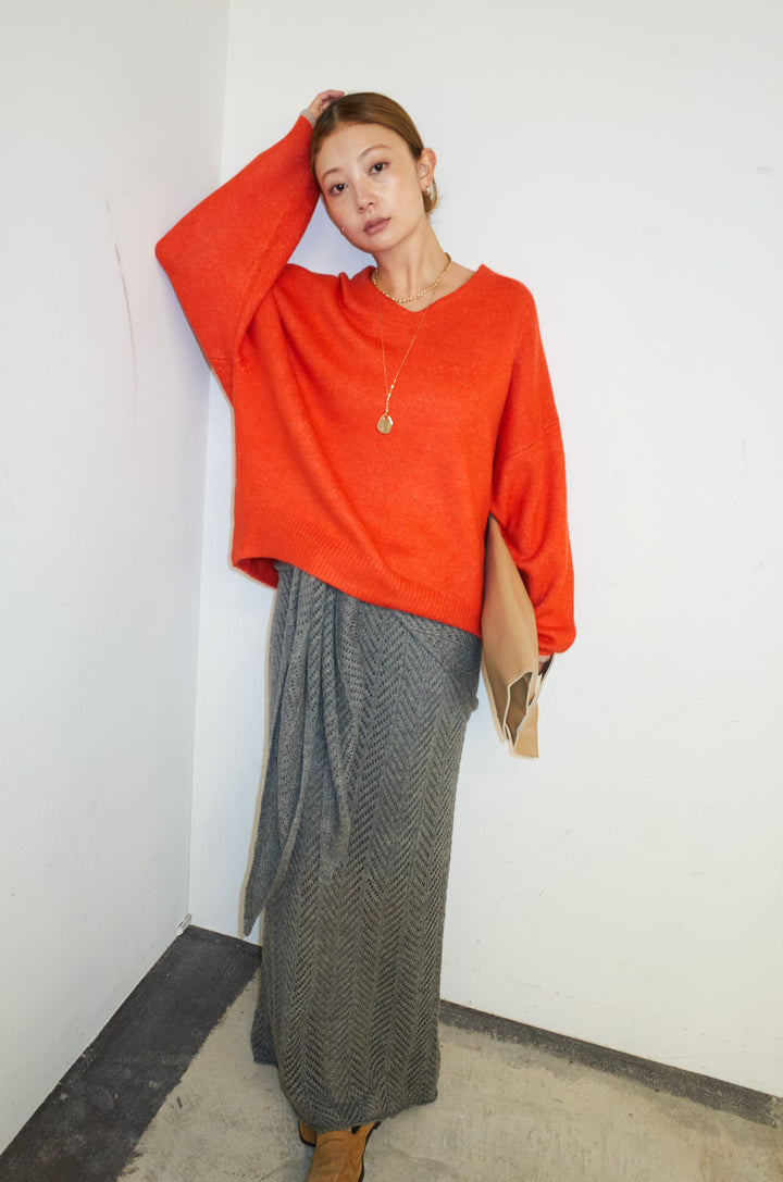 [予約]スカーフ付き透かし編みニットスカート