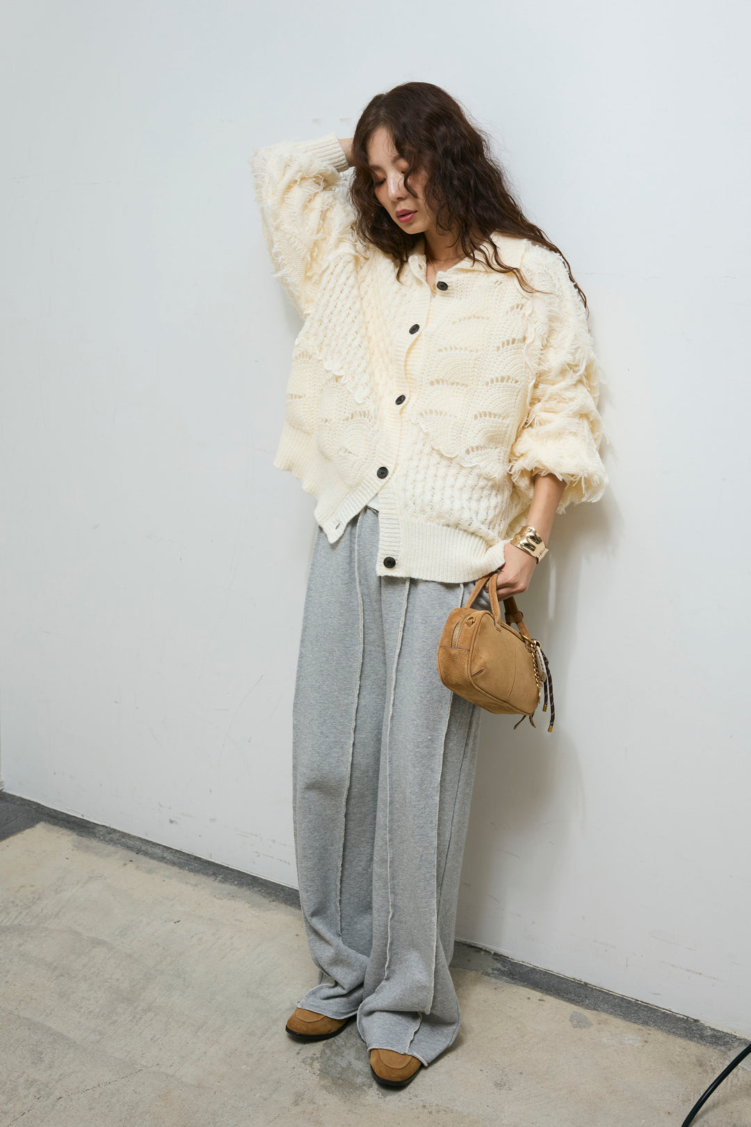 [予約/SET]フリンジカウチンカーディガン+ストレート裏毛パンツ(2set)