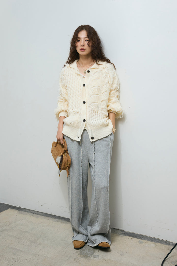 [予約/SET]フリンジカウチンカーディガン+ストレート裏毛パンツ(2set)