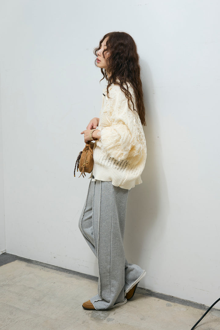 [予約/SET]フリンジカウチンカーディガン+ストレート裏毛パンツ(2set)