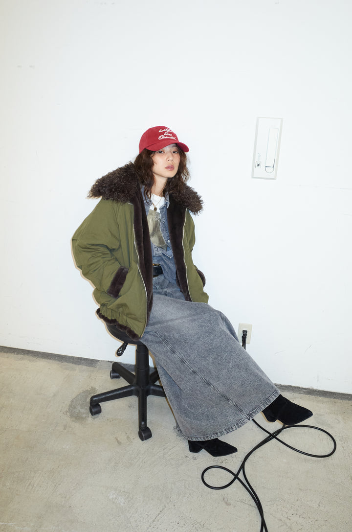 [予約/SET]ボア襟ジップブルゾン+オーバーサイズデニムシャツ+箔プリントロンT+オーセンティックデニムSK(4set)