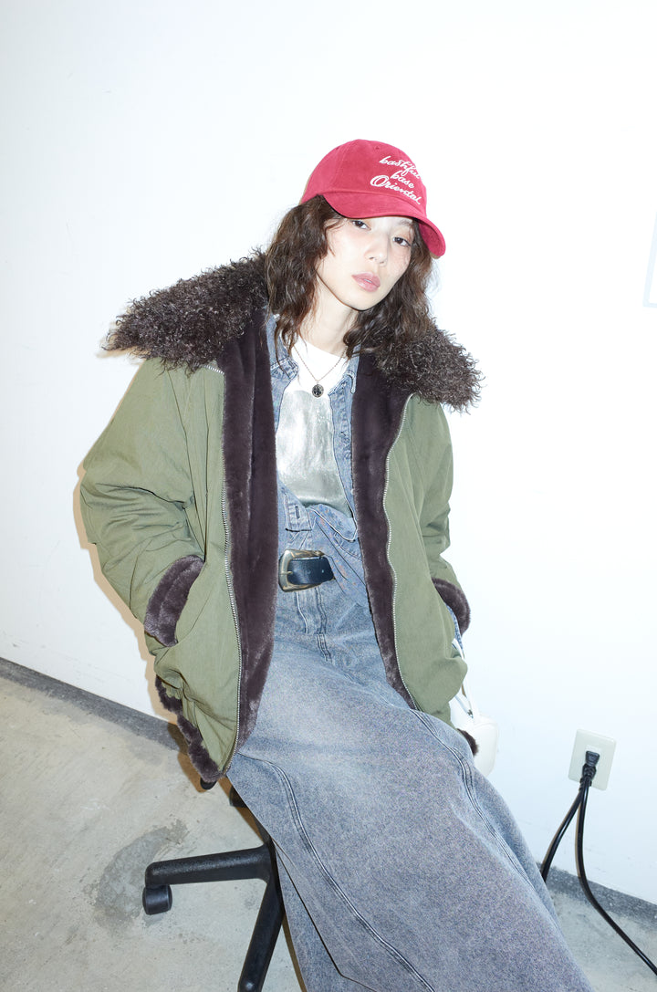 [予約/SET]ボア襟ジップブルゾン+オーバーサイズデニムシャツ+箔プリントロンT+オーセンティックデニムSK(4set)