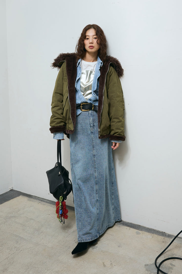 [予約/SET]ボア襟ジップブルゾン+オーセンティックデニムSK(2set)