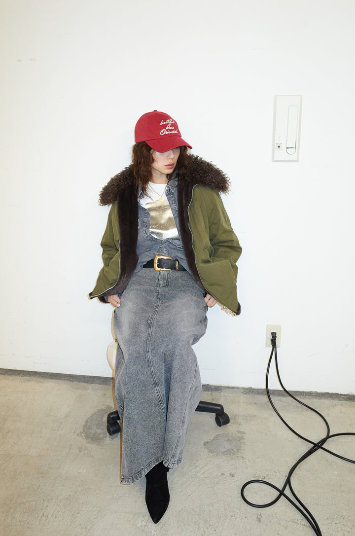 [予約/SET]ボア襟ジップブルゾン+オーバーサイズデニムシャツ+箔プリントロンT+オーセンティックデニムSK(4set)