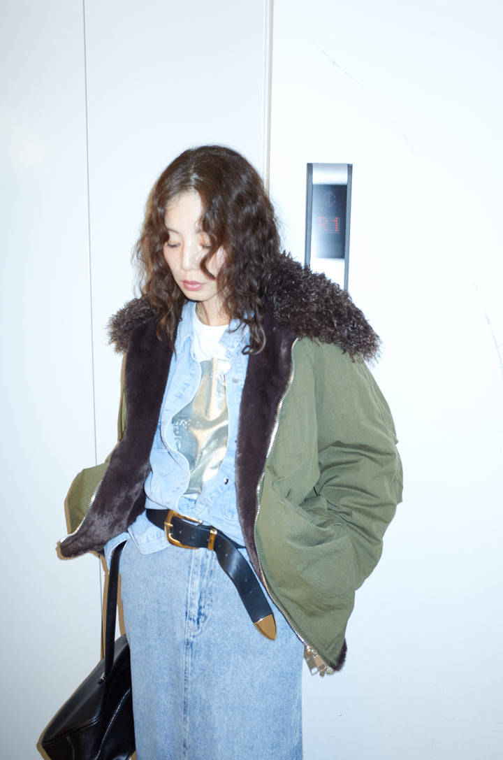 [予約/SET]ボア襟ジップブルゾン+オーバーサイズデニムシャツ+箔プリントロンT+オーセンティックデニムSK(4set)