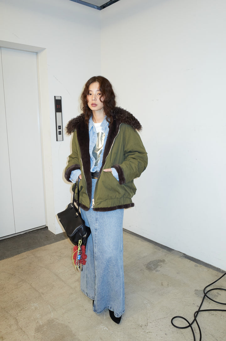 [予約/SET]ボア襟ジップブルゾン+オーセンティックデニムSK(2set)