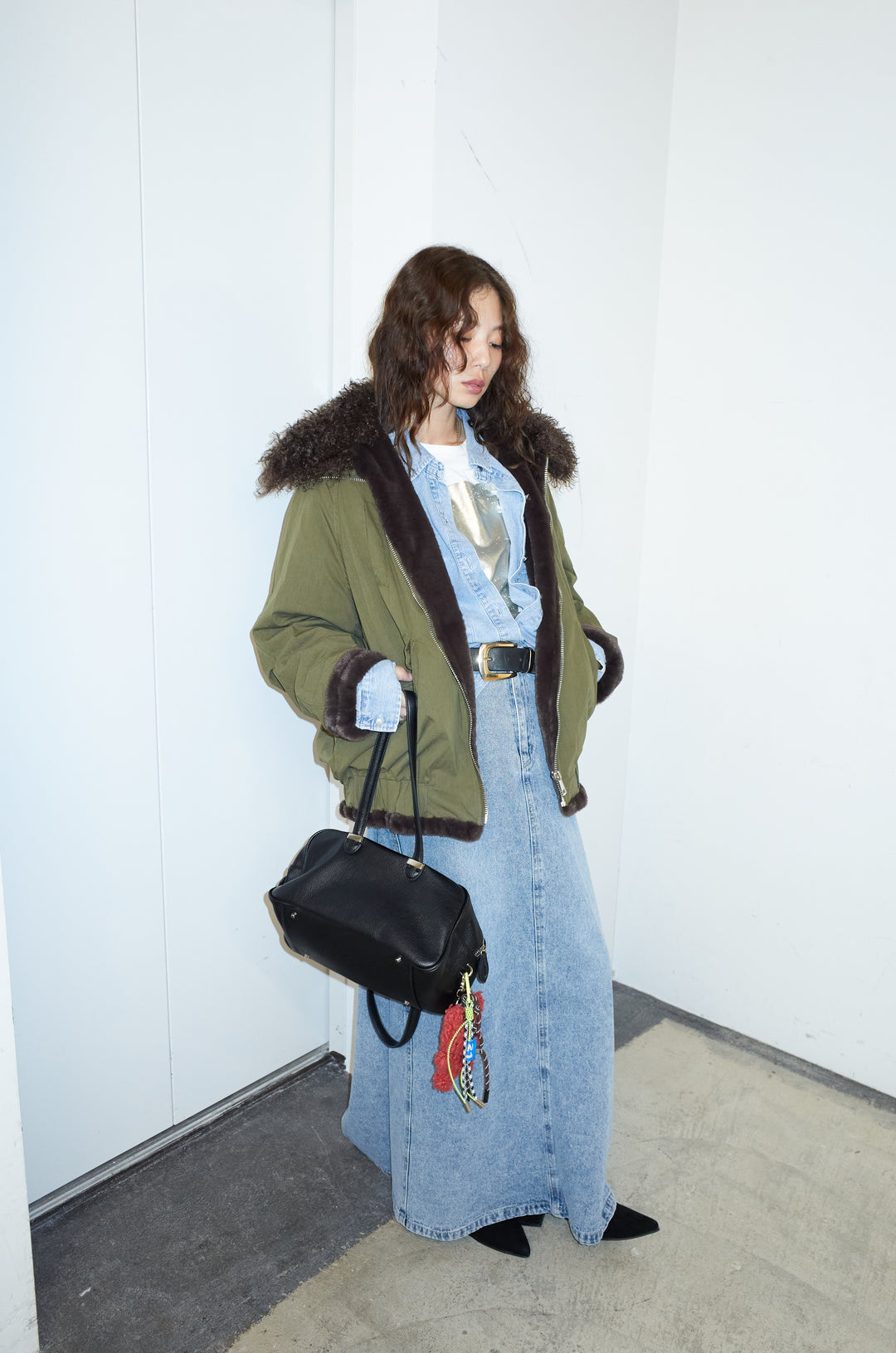 [予約/SET]ボア襟ジップブルゾン+オーセンティックデニムSK(2set)