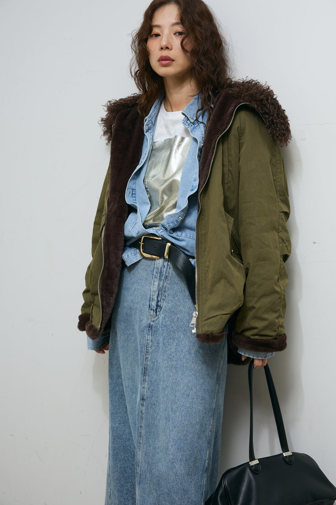 [予約/SET]ボア襟ジップブルゾン+オーセンティックデニムSK(2set)