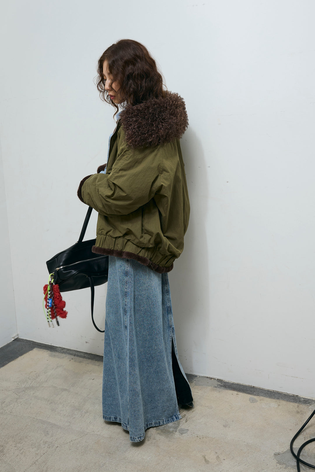 [予約/SET]ボア襟ジップブルゾン+オーバーサイズデニムシャツ+箔プリントロンT+オーセンティックデニムSK(4set)