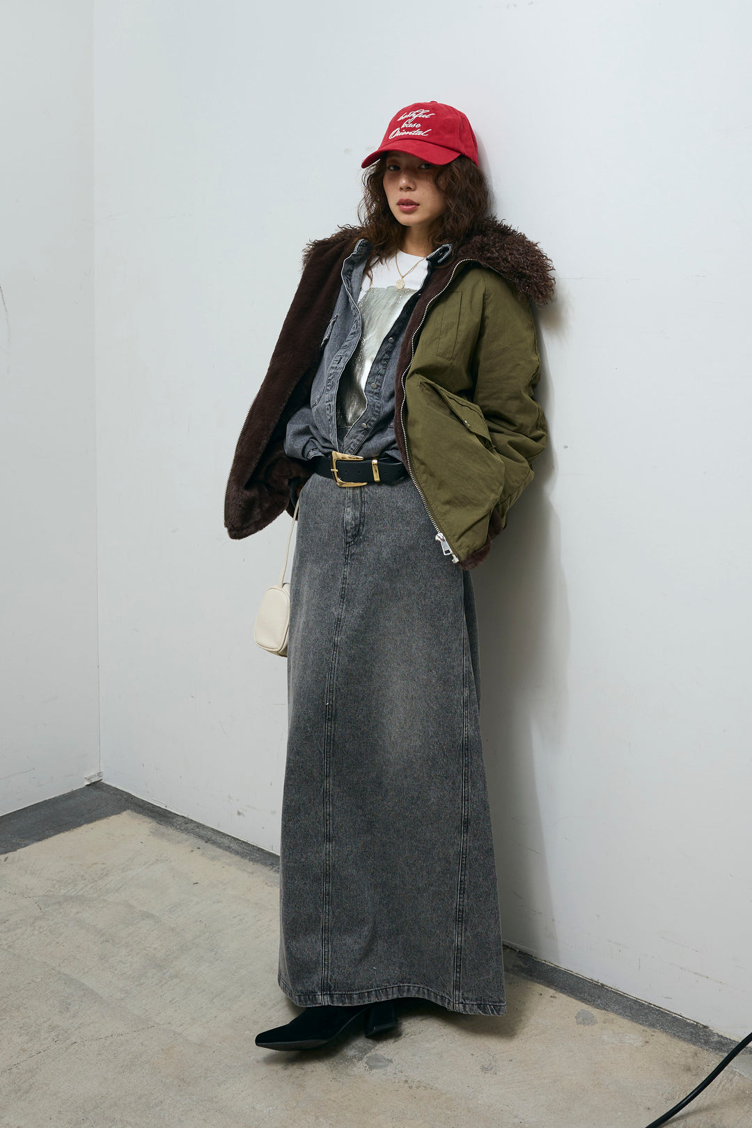 [予約/SET]ボア襟ジップブルゾン+オーバーサイズデニムシャツ+箔プリントロンT+オーセンティックデニムSK(4set)