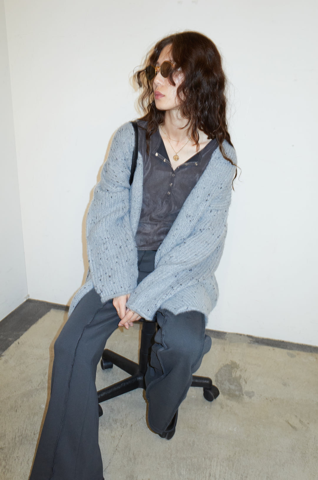 [予約/SET]ネップモールミドルカーディガン+ベロアチュールヘンリーネックT+ストレート裏毛パンツ(3set)