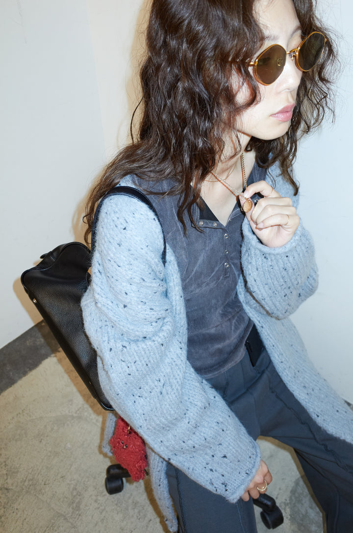 [予約/SET]ネップモールミドルカーディガン+ベロアチュールヘンリーネックT+ストレート裏毛パンツ(3set)