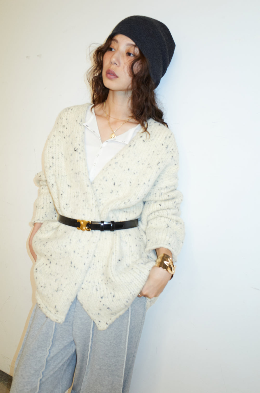 [予約/SET]ネップモールミドルカーディガン+ストレート裏毛パンツ(2set)