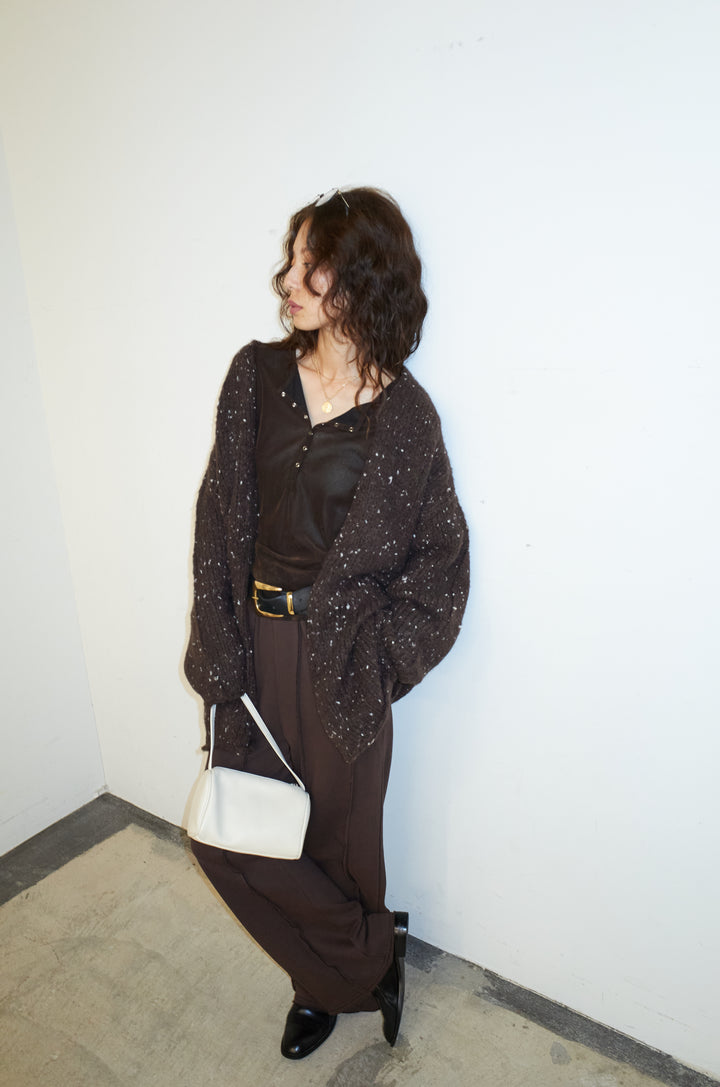 [予約/SET]ネップモールミドルカーディガン+ベロアチュールヘンリーネックT+ストレート裏毛パンツ(3set)