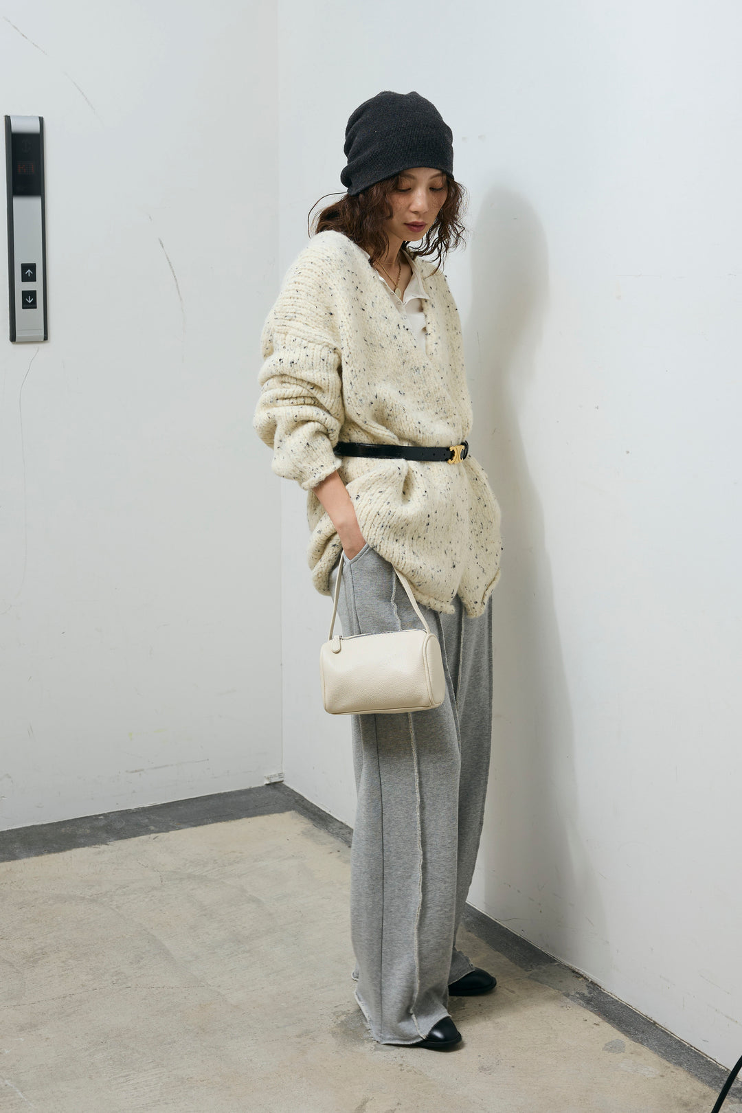 [予約/SET]ネップモールミドルカーディガン+ベロアチュールヘンリーネックT+ストレート裏毛パンツ(3set)