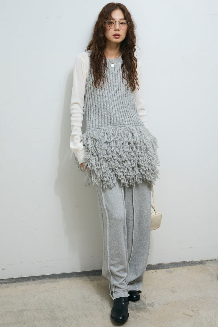 [予約/SET]フリンジ切り替えニットチュニック+ストレート裏毛パンツ(2set)