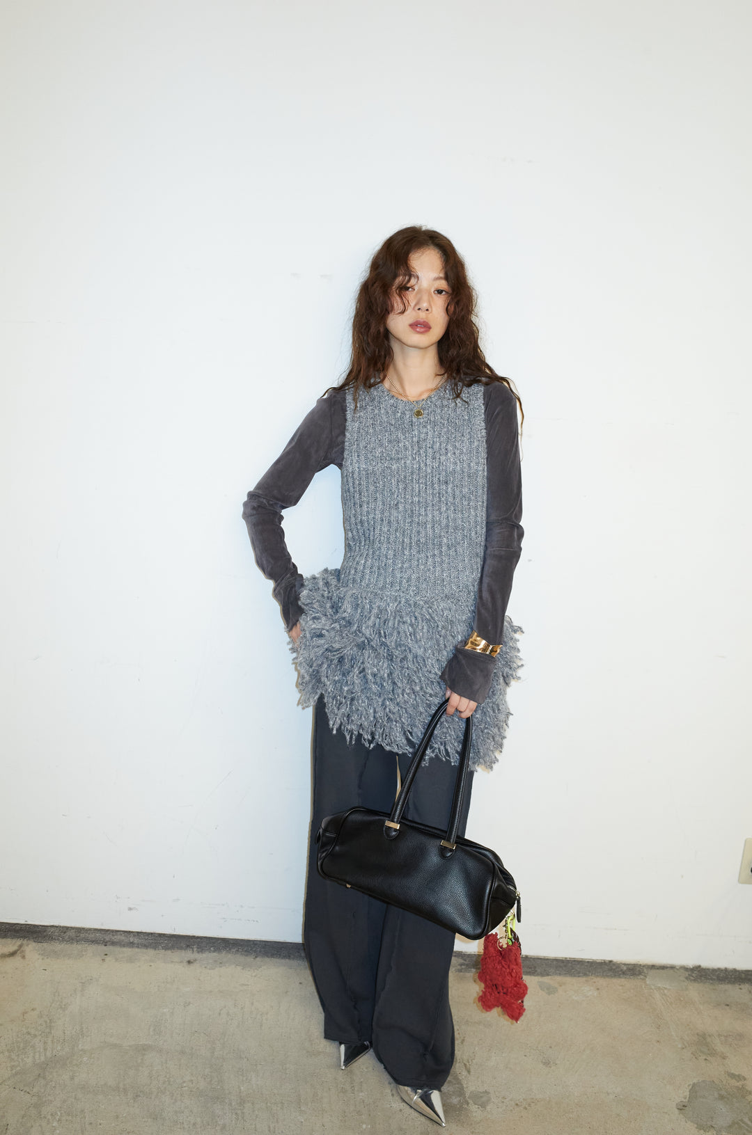 [予約/SET]フリンジ切り替えニットチュニック+ストレート裏毛パンツ(2set)