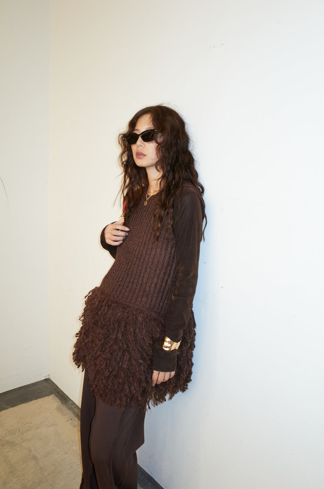 [予約/SET]フリンジ切り替えニットチュニック+ストレート裏毛パンツ(2set)