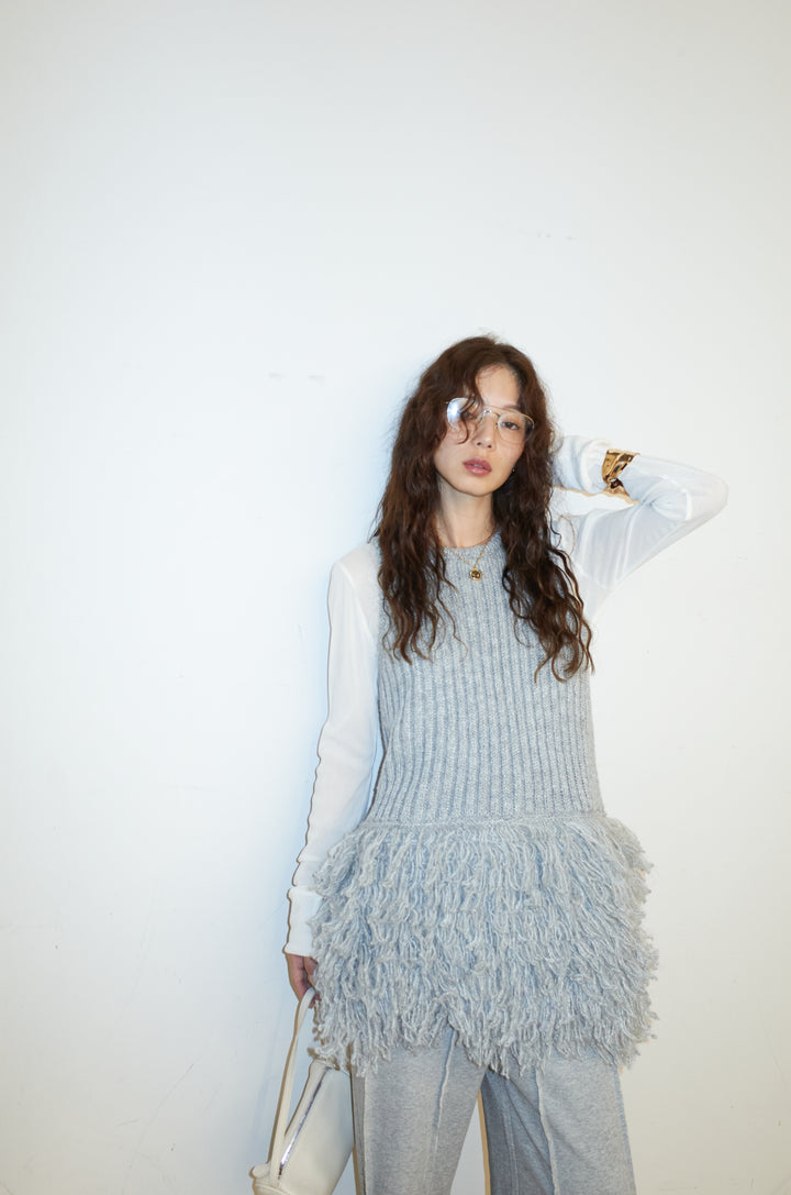 [予約/SET]フリンジ切り替えニットチュニック+ストレート裏毛パンツ(2set)