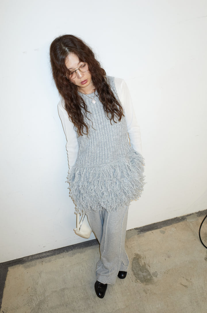 [予約/SET]フリンジ切り替えニットチュニック+ストレート裏毛パンツ(2set)