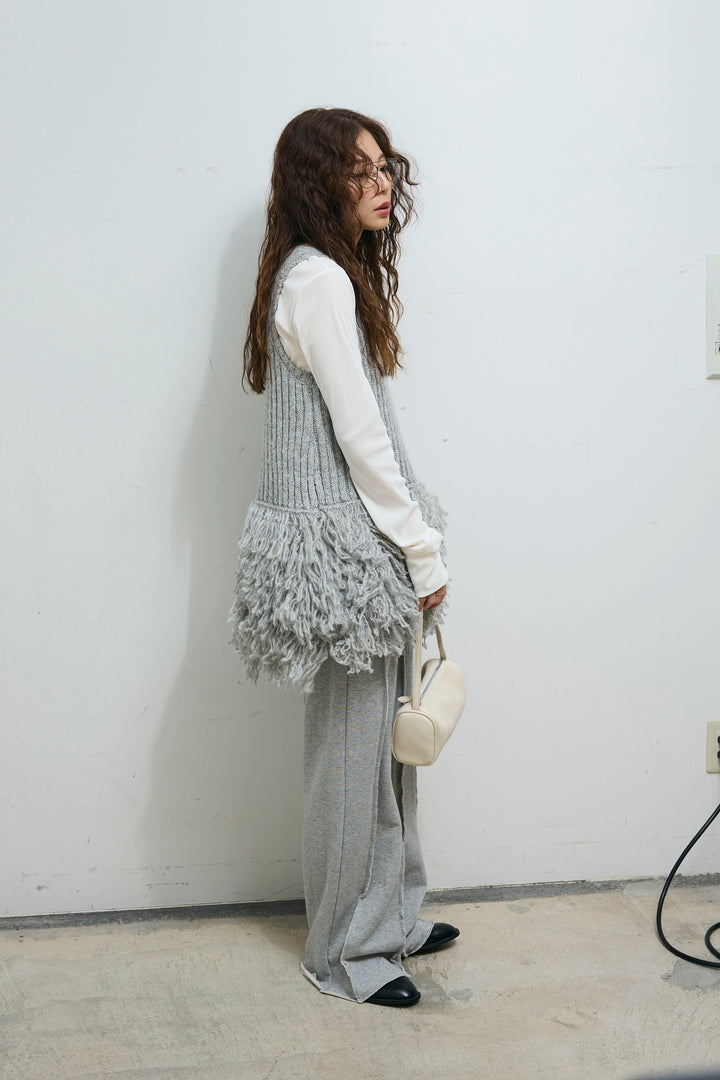 [予約/SET]フリンジ切り替えニットチュニック+ストレート裏毛パンツ(2set)