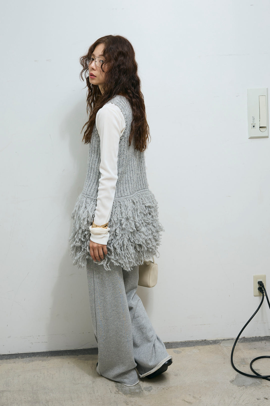 [予約/SET]フリンジ切り替えニットチュニック+ストレート裏毛パンツ(2set)