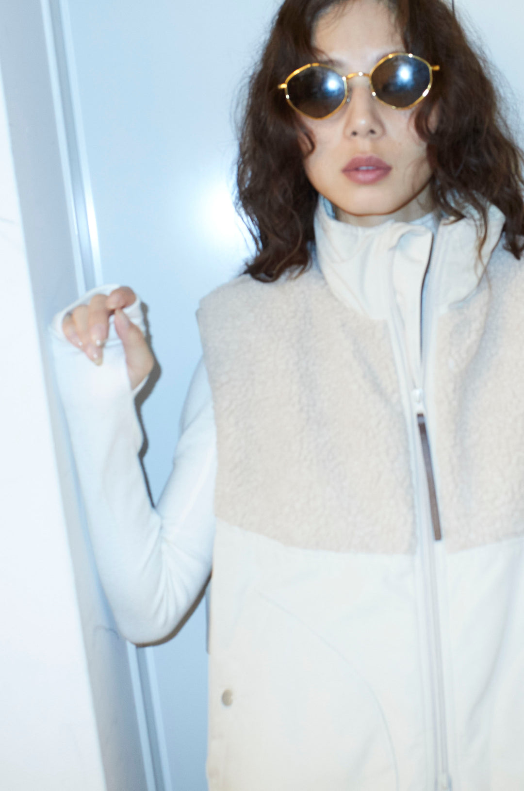 [予約/SET]ボア切替中綿ベスト+アンゴラタッチフィンガーホールタートルニット+ダンボールニットパンツ(3set)