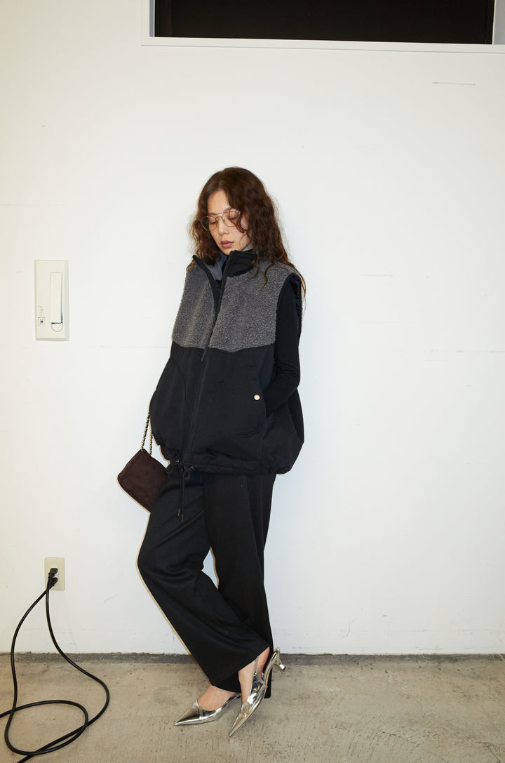 [予約/SET]ボア切替中綿ベスト+アンゴラタッチフィンガーホールタートルニット+ダンボールニットパンツ(3set)